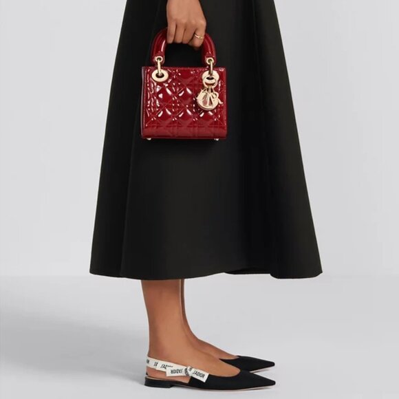DIOR MINI LADY DIOR BAG CHERRY RED PATENT CANNAGE CALFSKIN GOLD HW PRELOVED - Picture 1 of 12